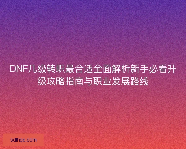 DNF几级转职最合适全面解析新手必看升级攻略指南与职业发展路线