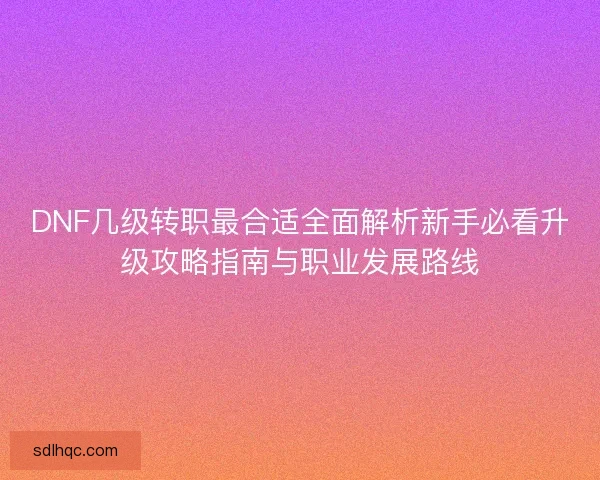 DNF几级转职最合适全面解析新手必看升级攻略指南与职业发展路线